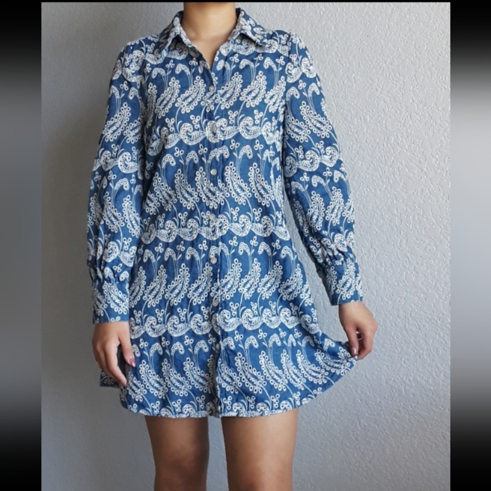 Zara Blue Embroidered Shirt Dress